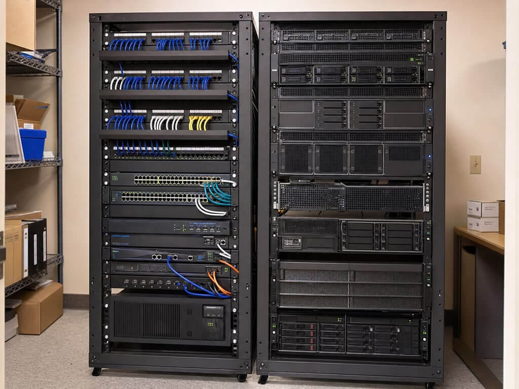 network server rack in business closet