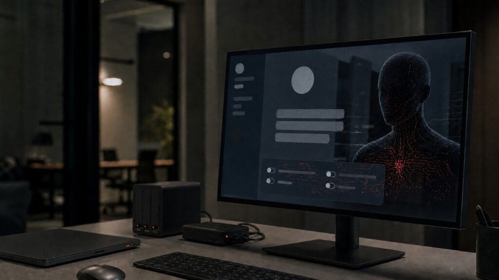 compromised AI assistant interface connected to company-owned business systems