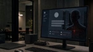 compromised AI assistant interface connected to company-owned business systems
